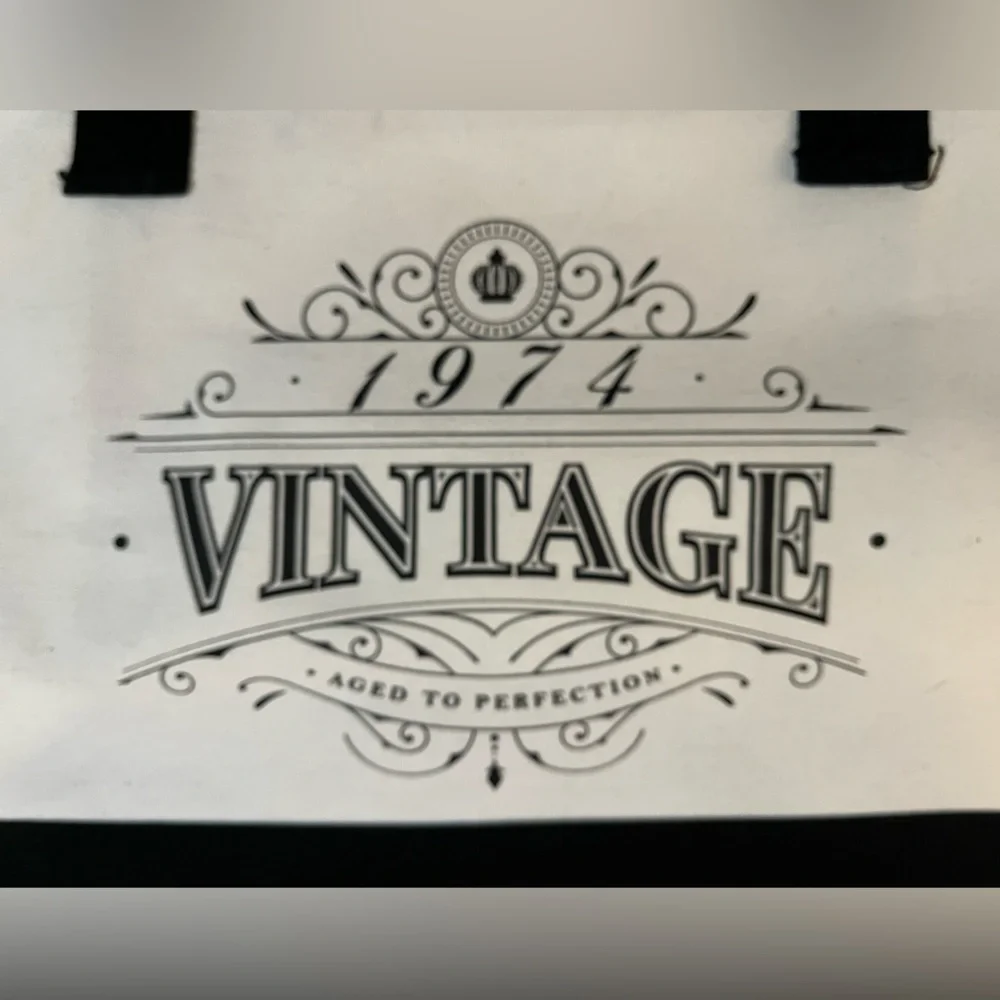 NWT “1974 Vintage, Back in 1974” Large Canvas Tote Bag Black & White Bow Detail